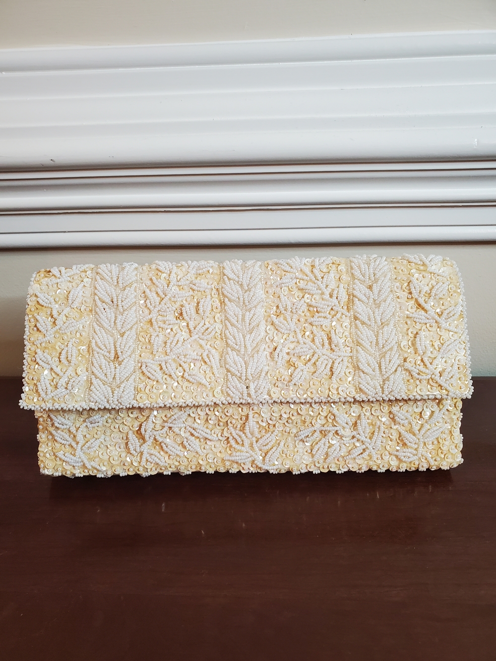 Vintage - 1950s - Ivory Beaded -  Clutch | Sequin Evening Bag | Bridal Purse